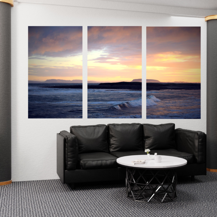 Lounge wall with 3-panel dawn near Easkey